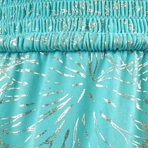 Michael Michael Kors Womens Turquoise Smocked Ruffled Drawstring Waist Dress S - Picture 9 of 10